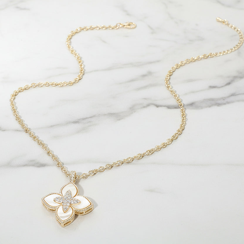 Celestine Bloom Necklace  Mother of Pearl Floral Pendant