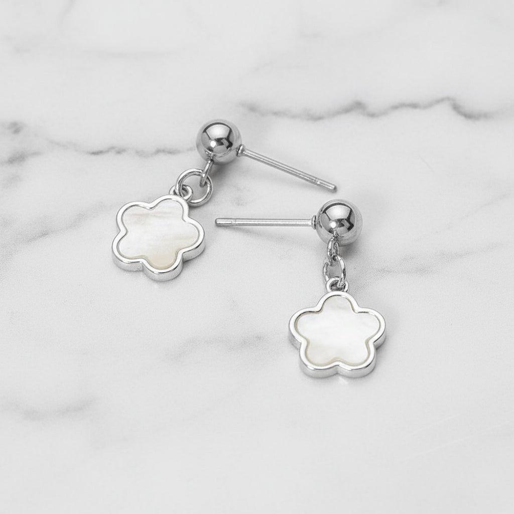 Valerie Clover Dangle Stainless Steel Mother of Pearl Drop Earrings