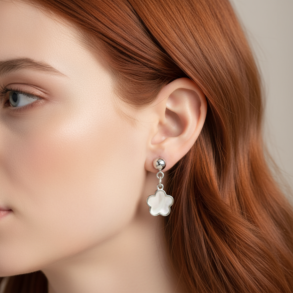 Valerie Clover Dangle Stainless Steel Mother of Pearl Drop Earrings