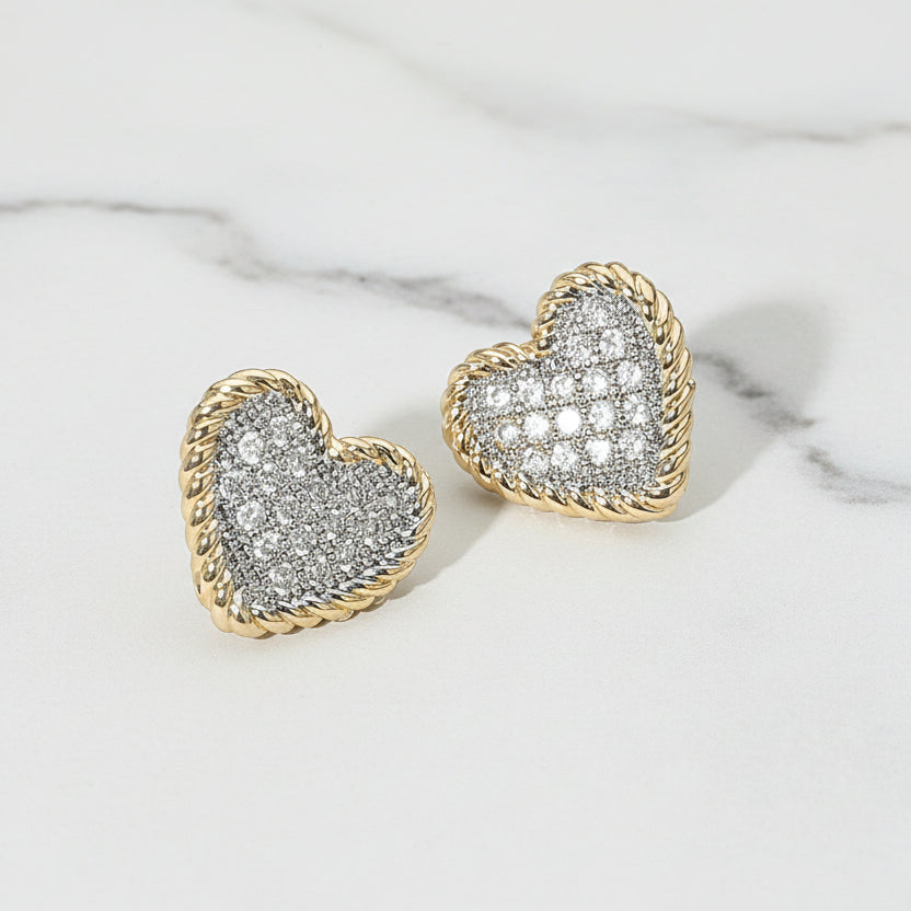 Eternal Glow Two Tone Pavé Heart Stud Earrings