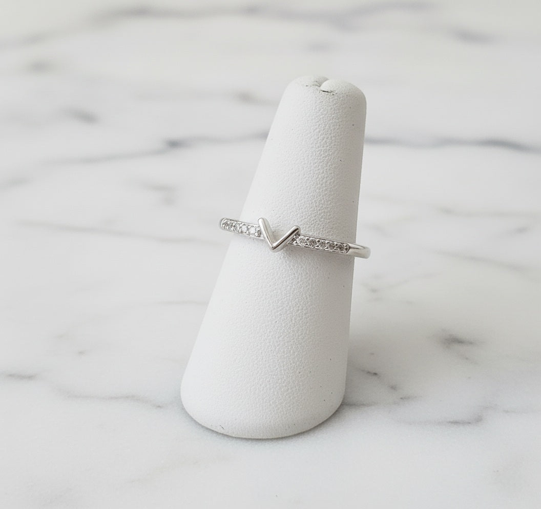 Pavé V-Ring Adjustable Chevron Band | Designer-Inspired Stacking Ring