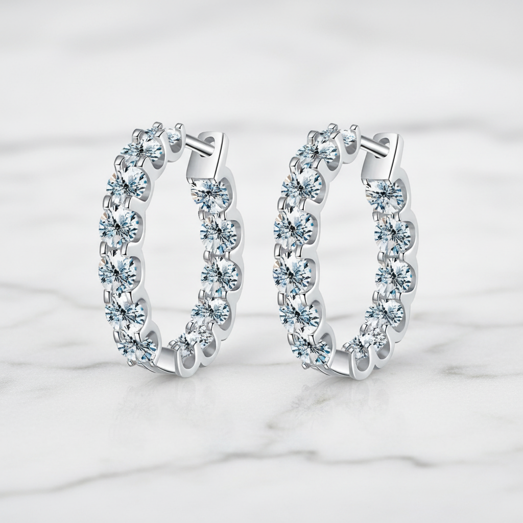 Round Moissanite Hoop Earrings S925