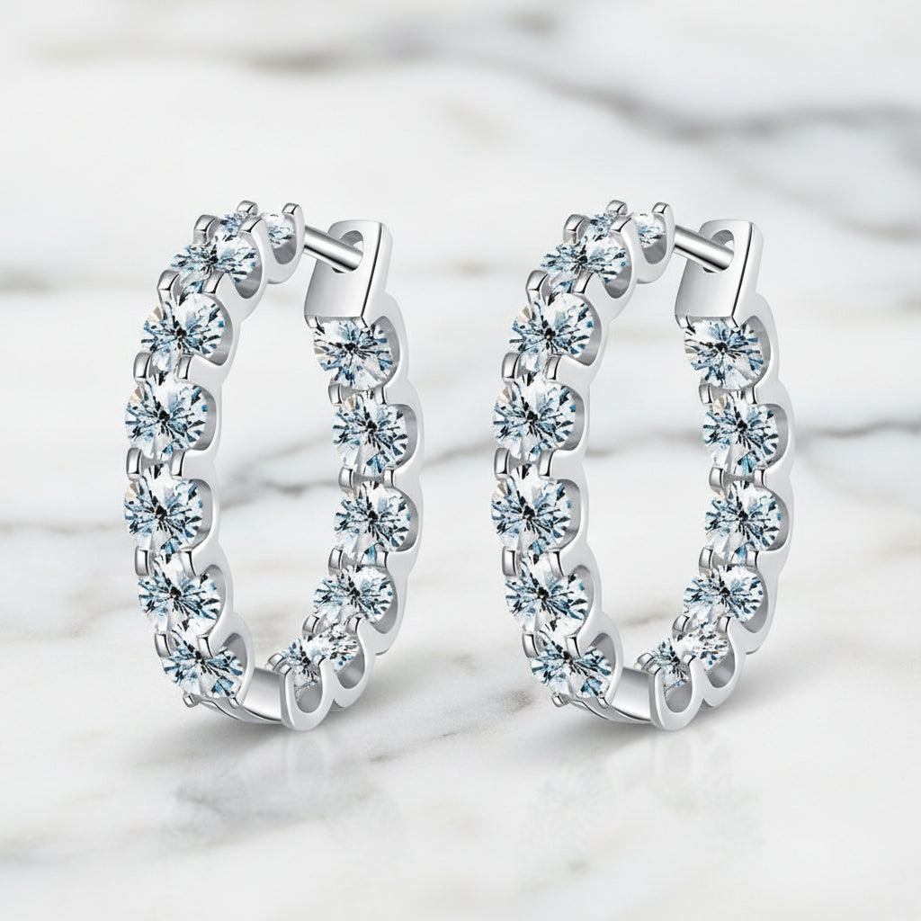 Round Moissanite Hoop Earrings S925