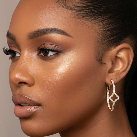 Solenne Pavé Quatrefoil Hoop Earrings | Gold CZ Hoops