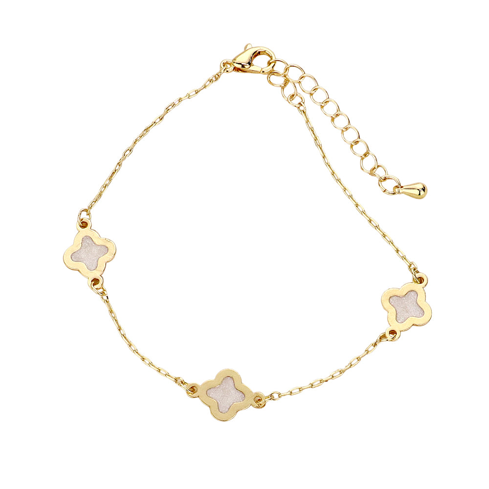 Delicate Clover Charm Station Bracelet Gold Dipped Quatrefoil Bracelet