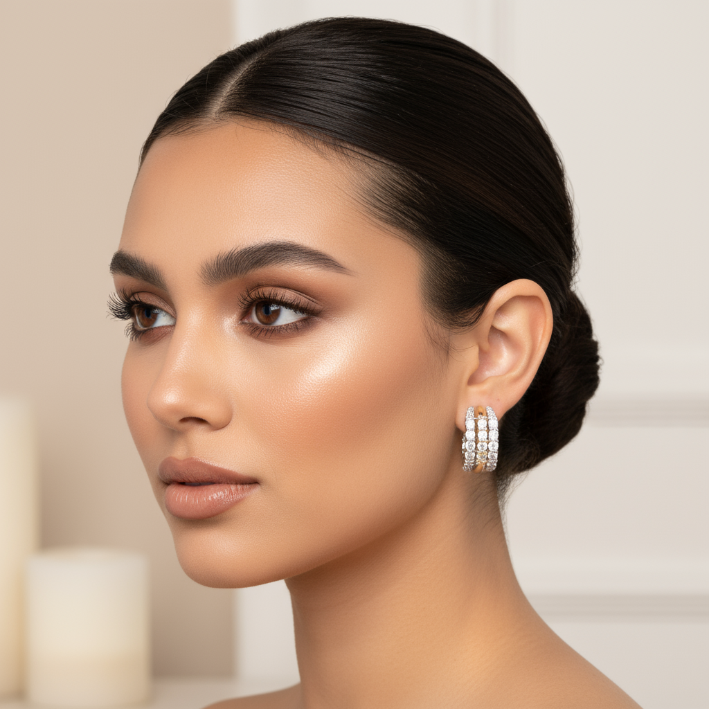 Two-Tone Tiered Pavé Huggie Hoops | 14K Gold Plated CZ Earrings