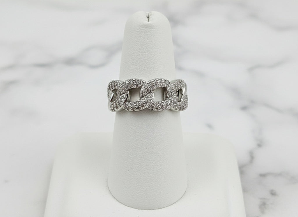 Pavé Link Chain Statement Ring | Iced Out CZ Cuban Link Band