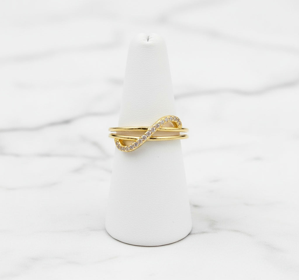 Gold Plated Adjustable CZ Infinity Ring | Modern Statement Band