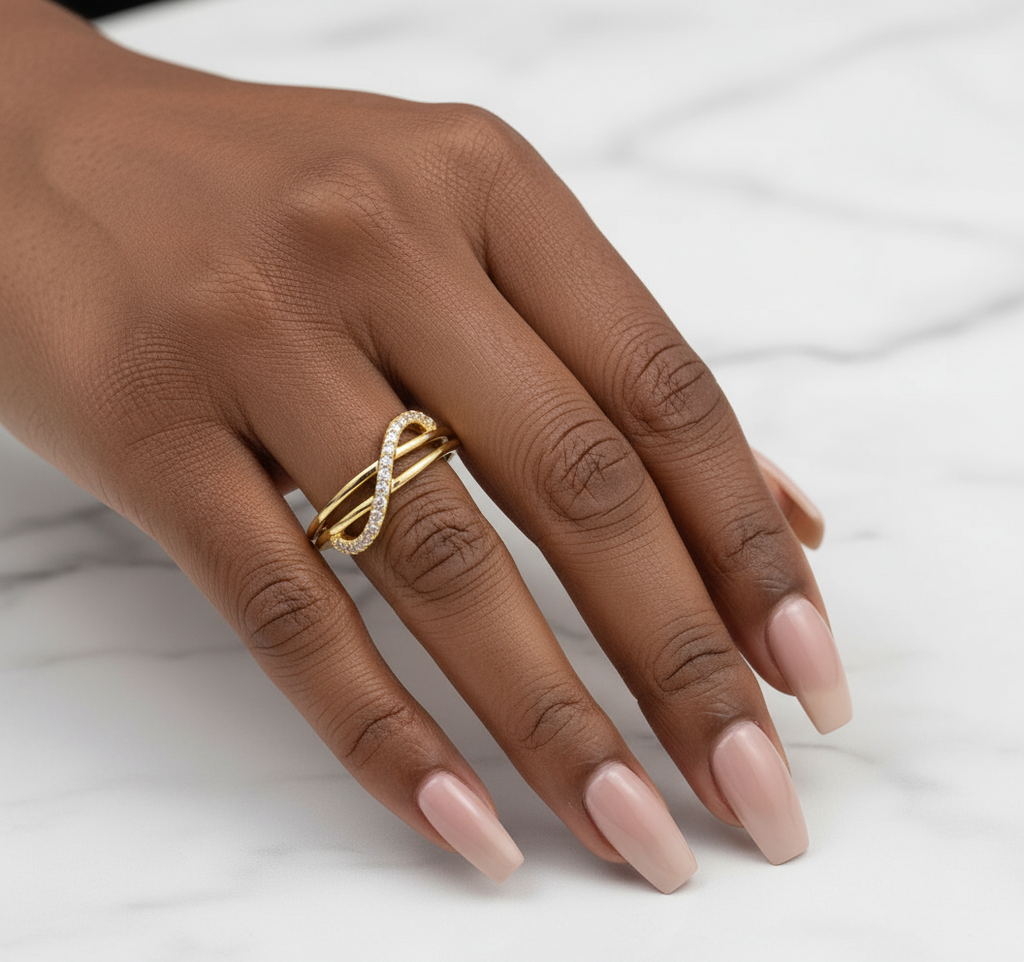 Gold Plated Adjustable CZ Infinity Ring | Modern Statement Band