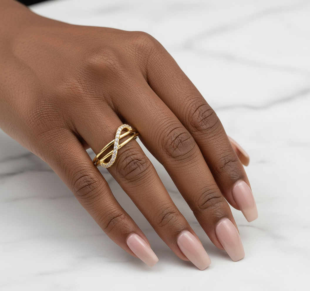 Gold Plated Adjustable CZ Infinity Ring | Modern Statement Band