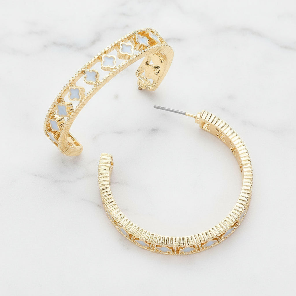 Regal Clover Enamel Hoop Earrings