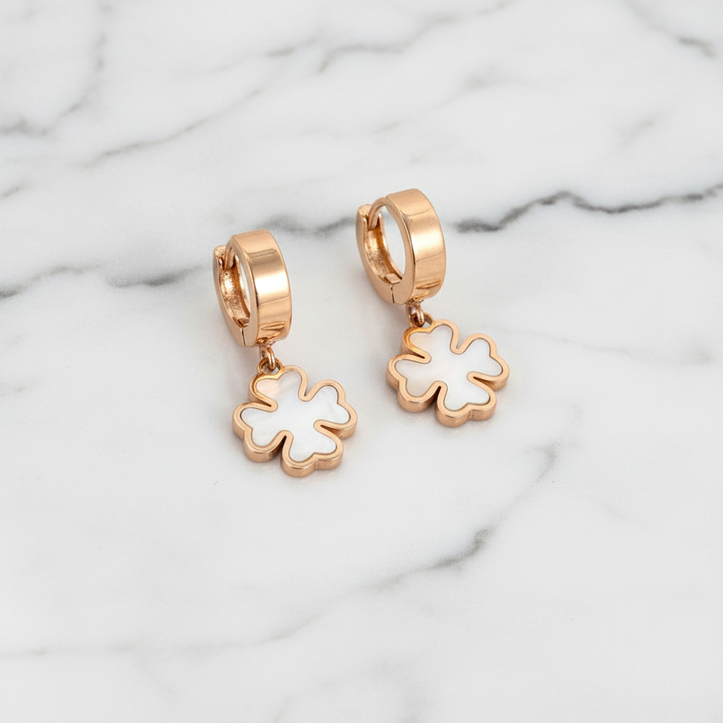 18K Gold-Filled Mother of Pearl Clover Drop Earrings | Water Resistant