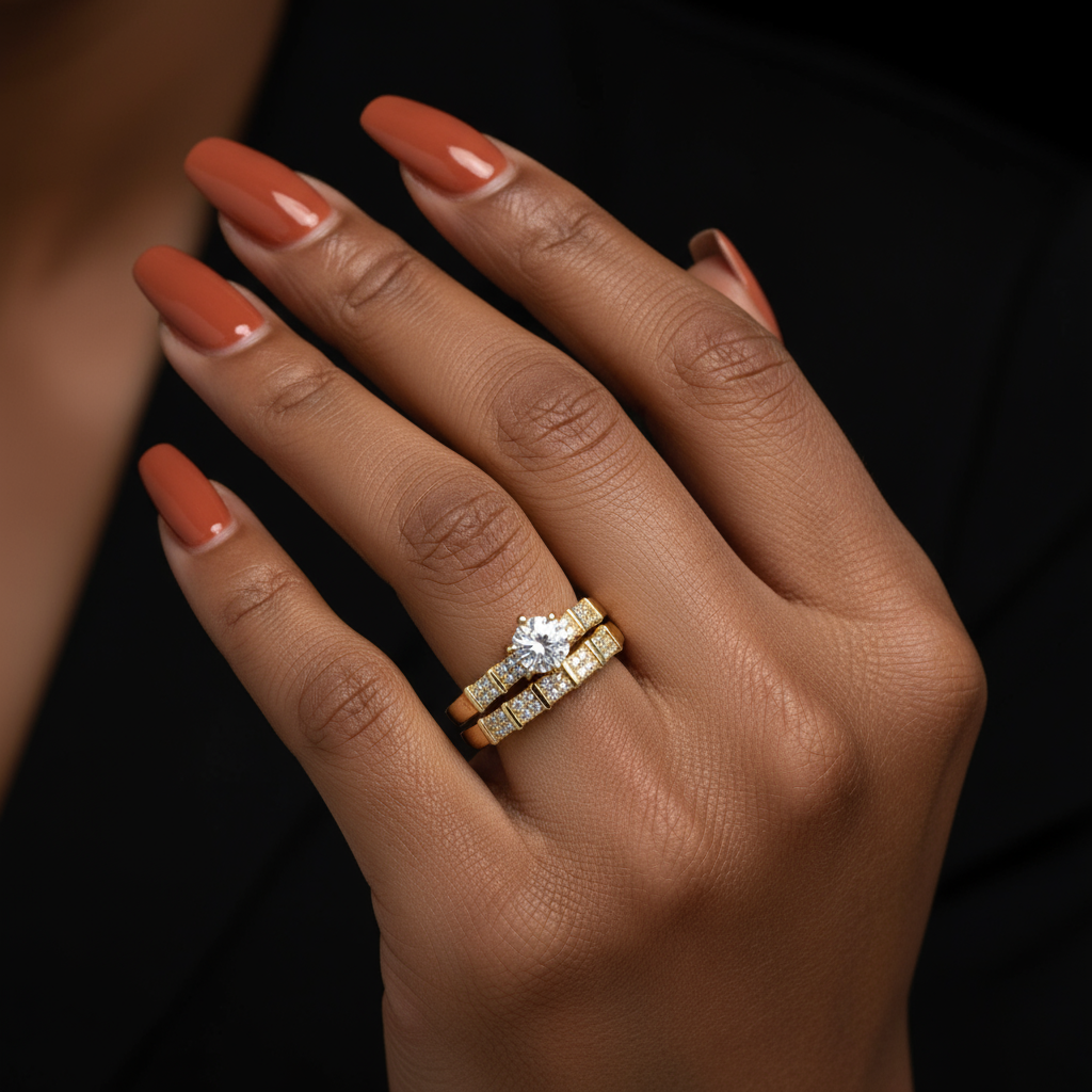 18K Gold-Filled CZ Engagement & Wedding Ring Set | Water Resistant