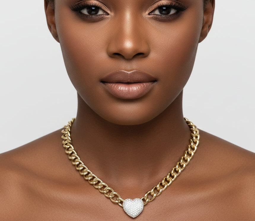 Golden Affection CZ Paved Heart Toggle Necklace