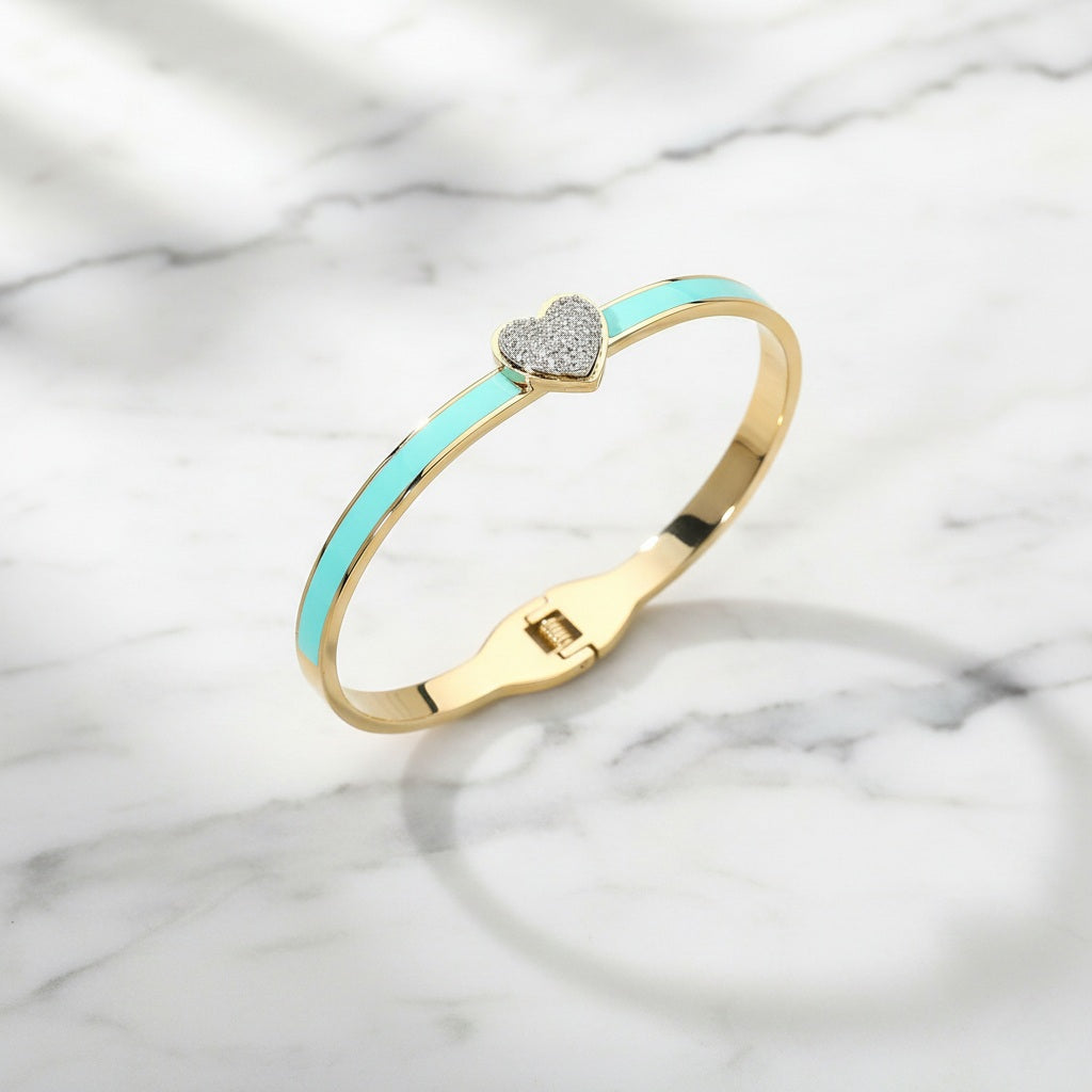 Amour Pavé Heart Bangle Stainless Steel CZ Accent