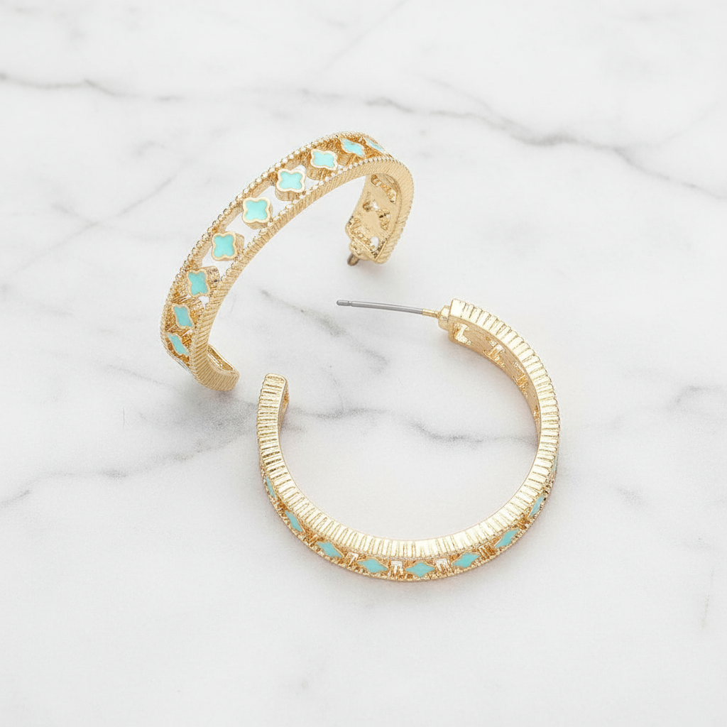 Regal Clover Enamel Hoop Earrings