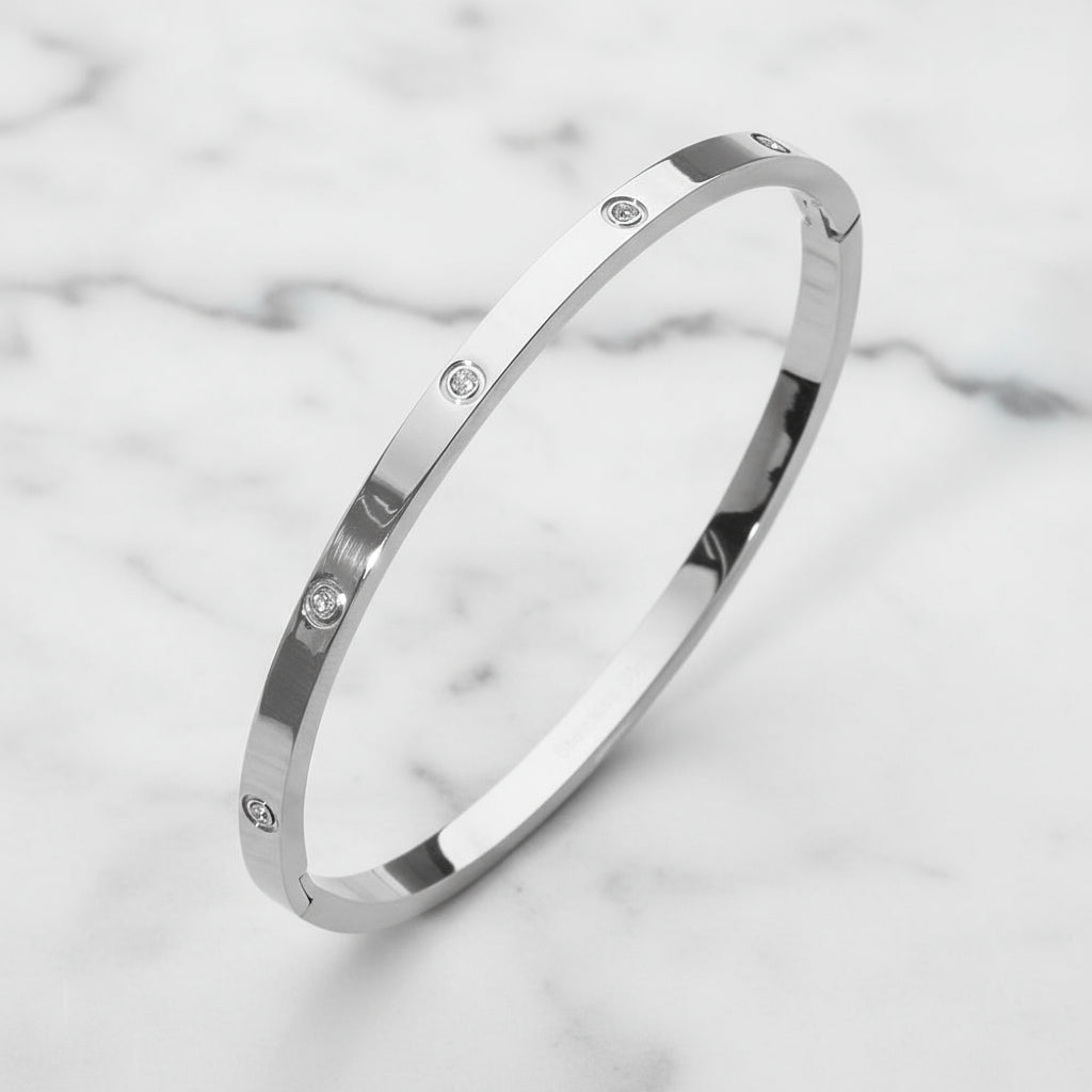 Stella Stainless Steel Pavé Hinged Bangle