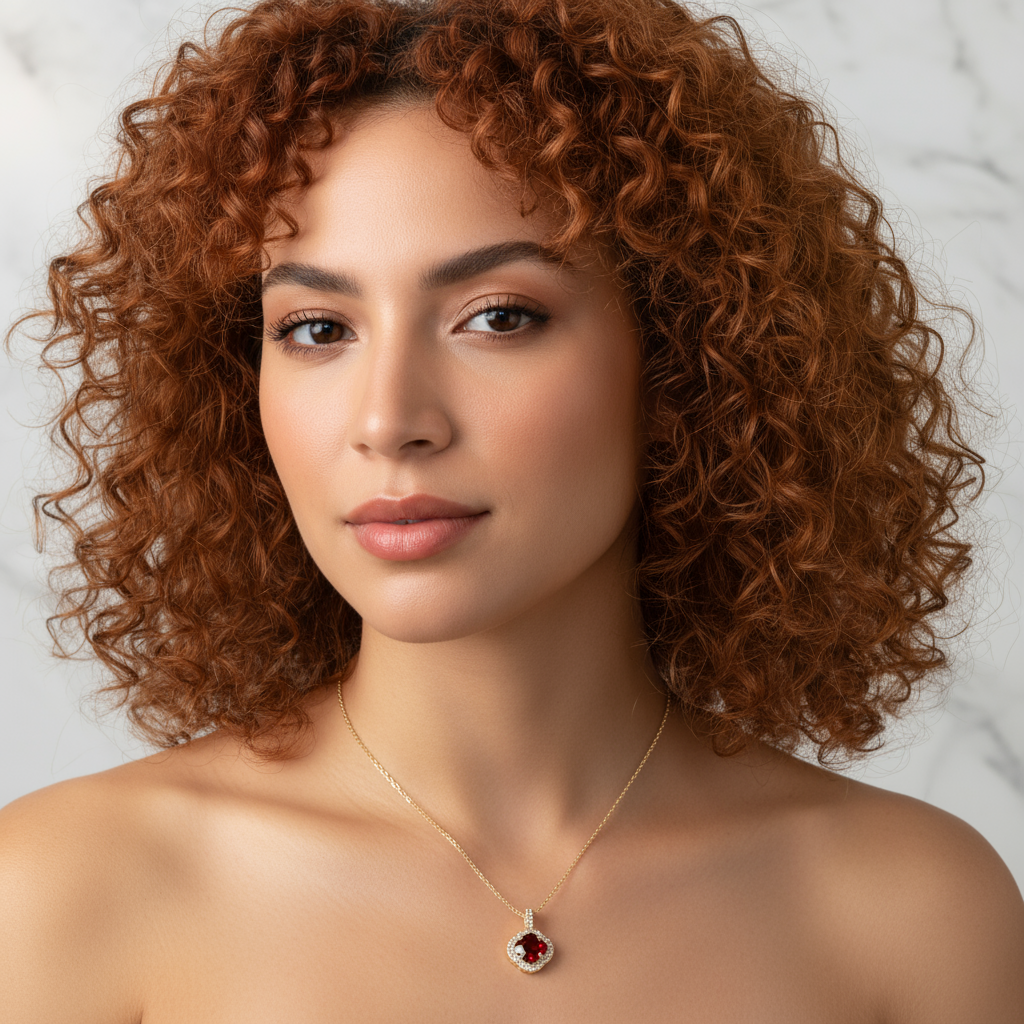 Garnet Clover Pavé Necklace 14K Gold Plated Quatrefoil CZ Pendant