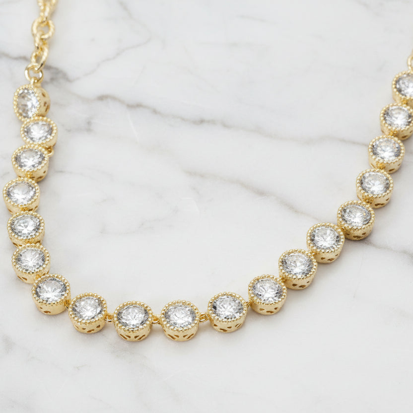 Bella Colorful Round CZ Cluster Link Necklace 14K Gold Plated