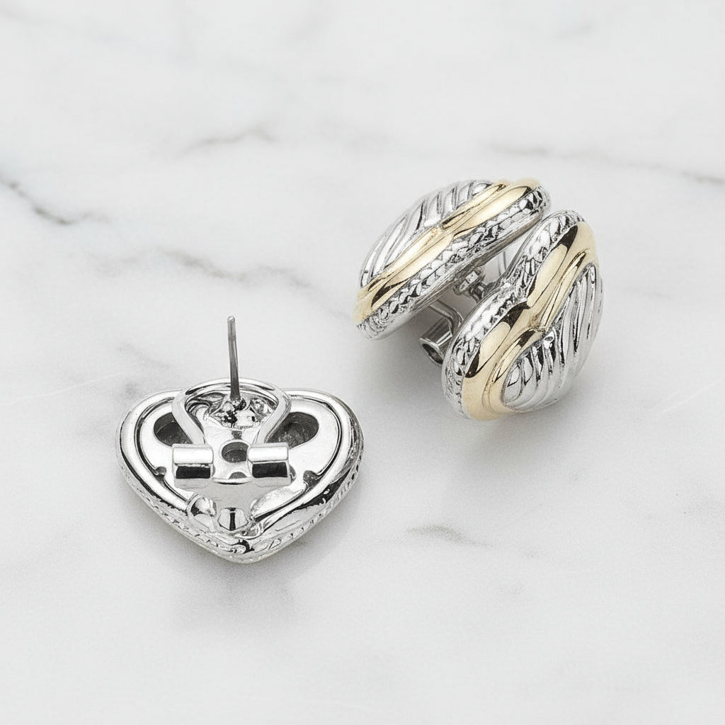 The Interlocking Two-Tone Heart Duo Woven Chain Necklace & Earring Set