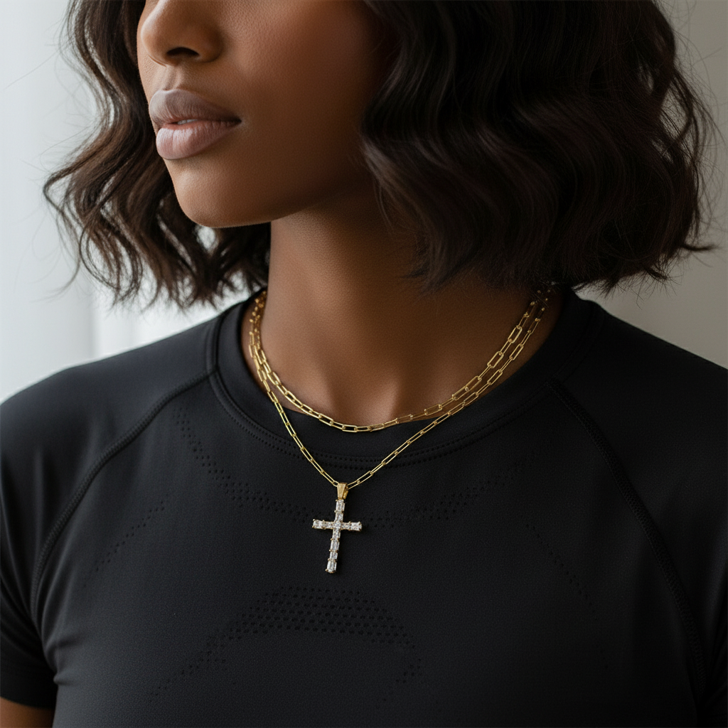 Moissanite Cross Layered Necklace S925