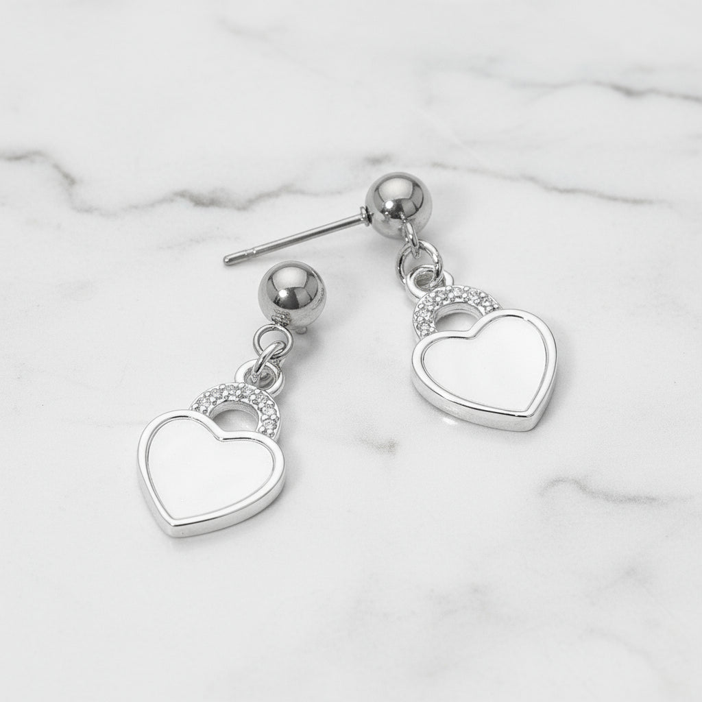 Love Always Heart Lock Dangle Stainless Steel Mother of Pearl Earrings