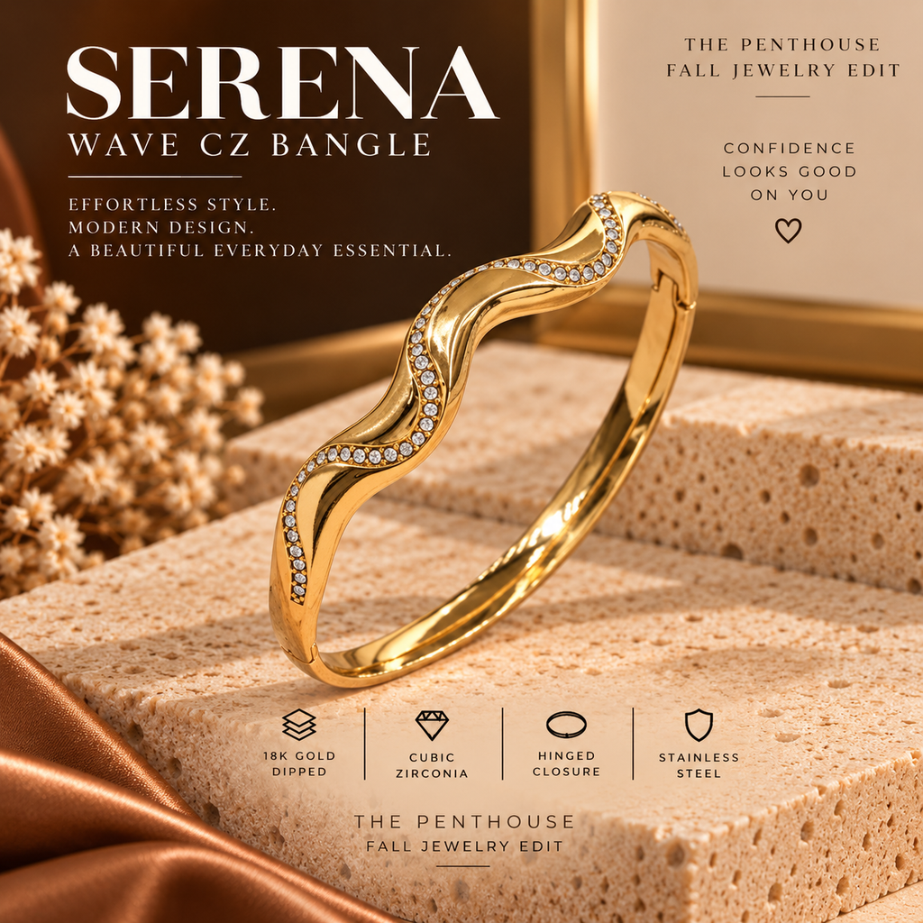 Serena CZ Pavé Wave Stainless Steel Bangle