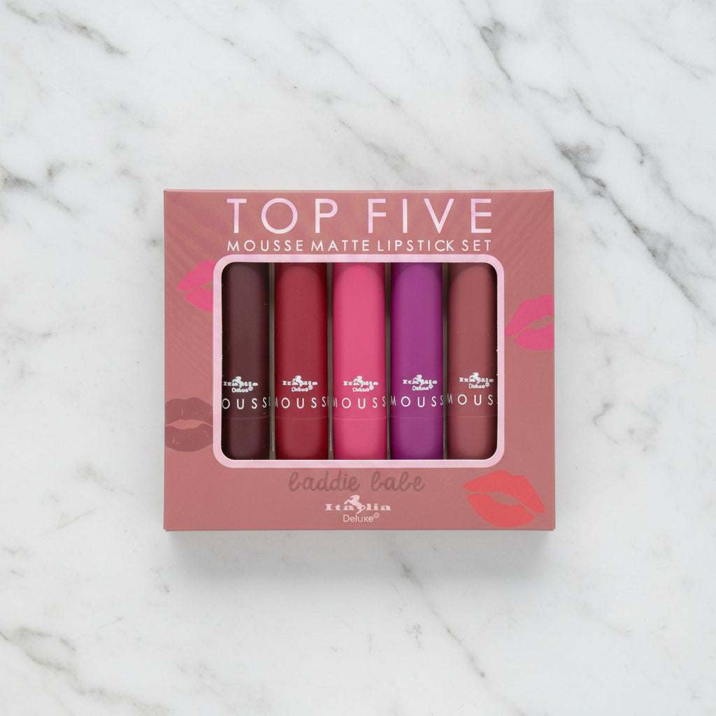 Italia Deluxe Top Five Mousse Matte Lipstick Set | 5PC Soft Matte Lip Color Collection