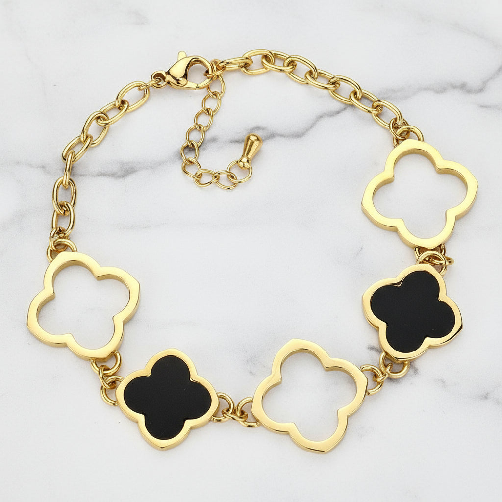 Clover Bliss Gold & Black Reversible Stainless Steel Bracelet