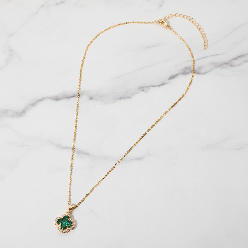 Emerald Clover Pavé Pendant Necklace | Gold Dipped Statement Necklace
