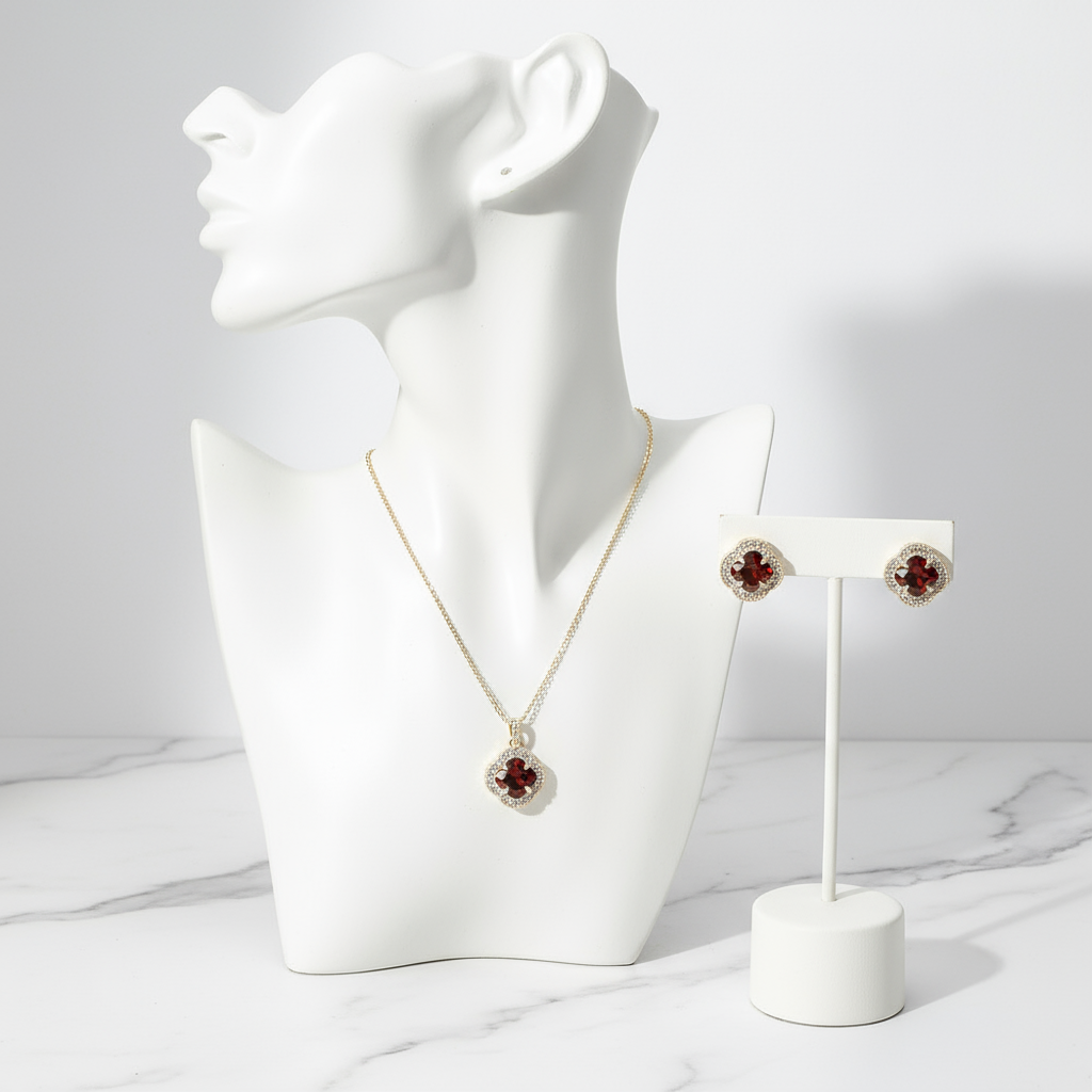 Garnet Clover Pavé Set 14K Gold Plated Quatrefoil CZ