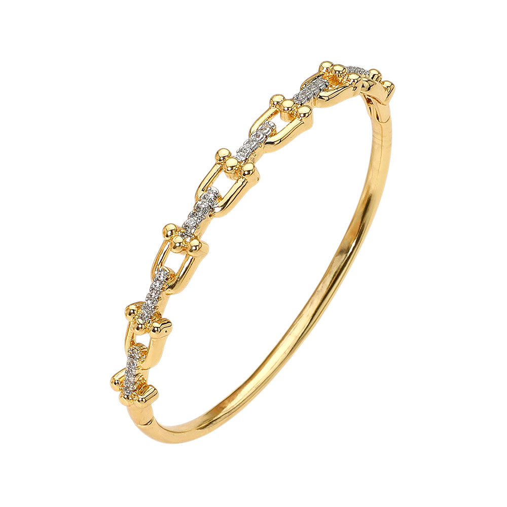 Auréa Link Pave Bangle – Gold Stainless Steel Chain Bracelet