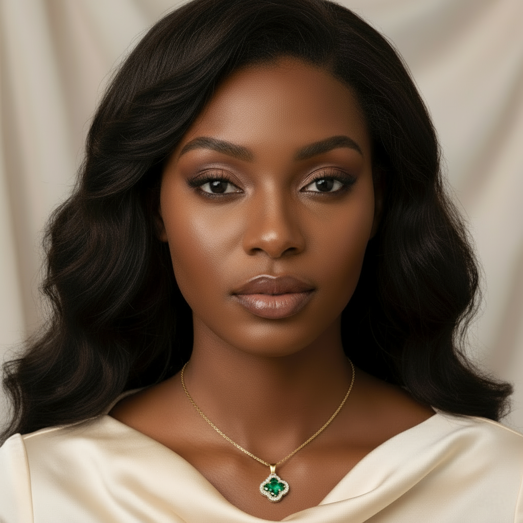 Emerald Clover Pavé Pendant Necklace | Gold Dipped Statement Necklace