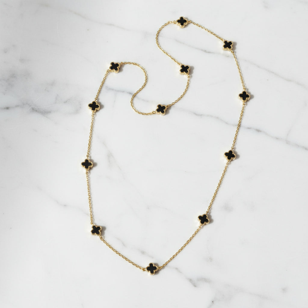 Reversible Clover Station Necklace Gold Dipped Quatrefoil Charms