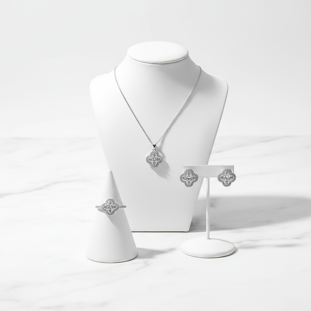 The Ultimate Clear Clover Set | Ring, Necklace & Earring Trio